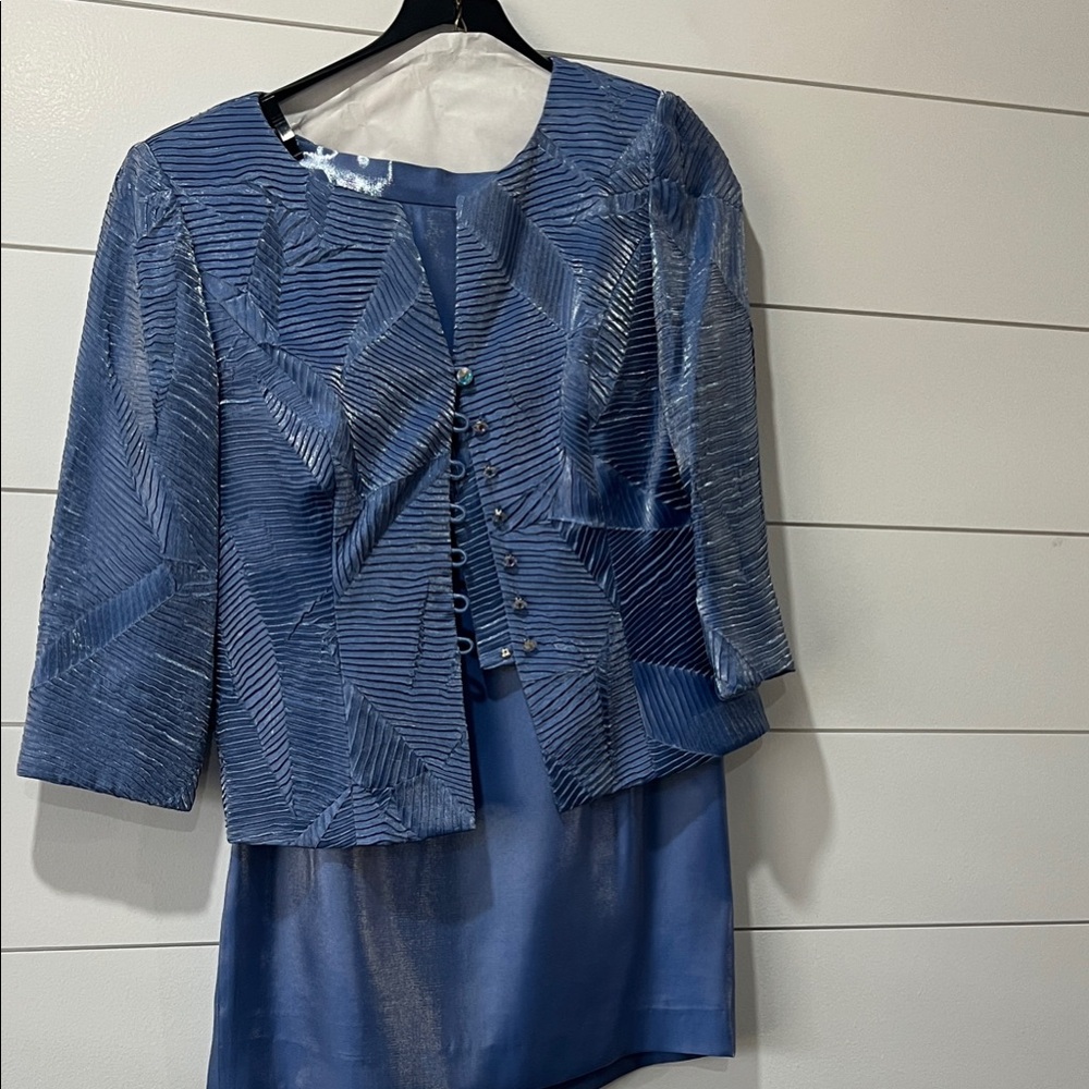 Alex Evenings Blue Two-Piece Embellished Jacket Dress